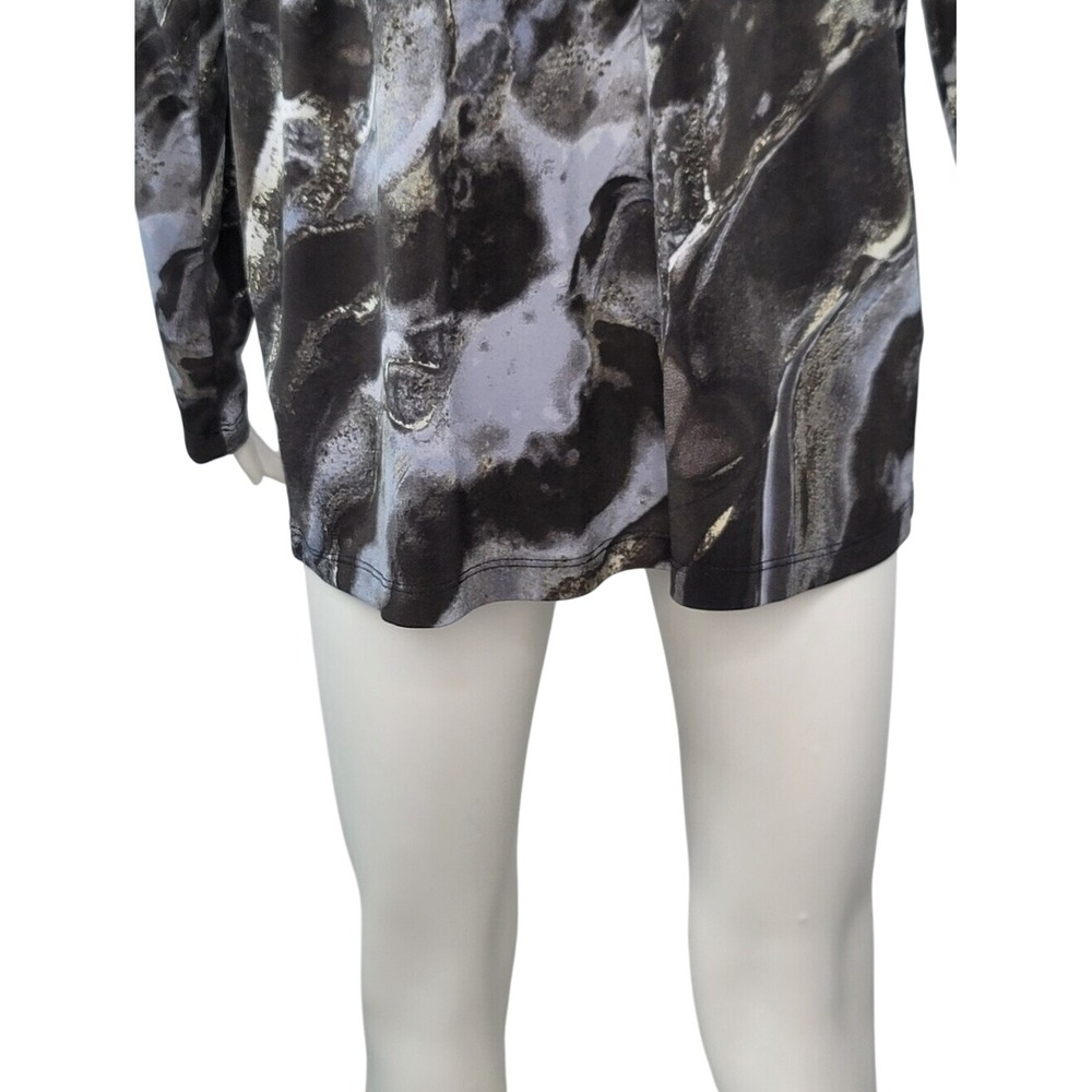Susan Graver Liquid Knit Black & Gray Marble-Print Long Sleeve Top - Picture 9 of 13